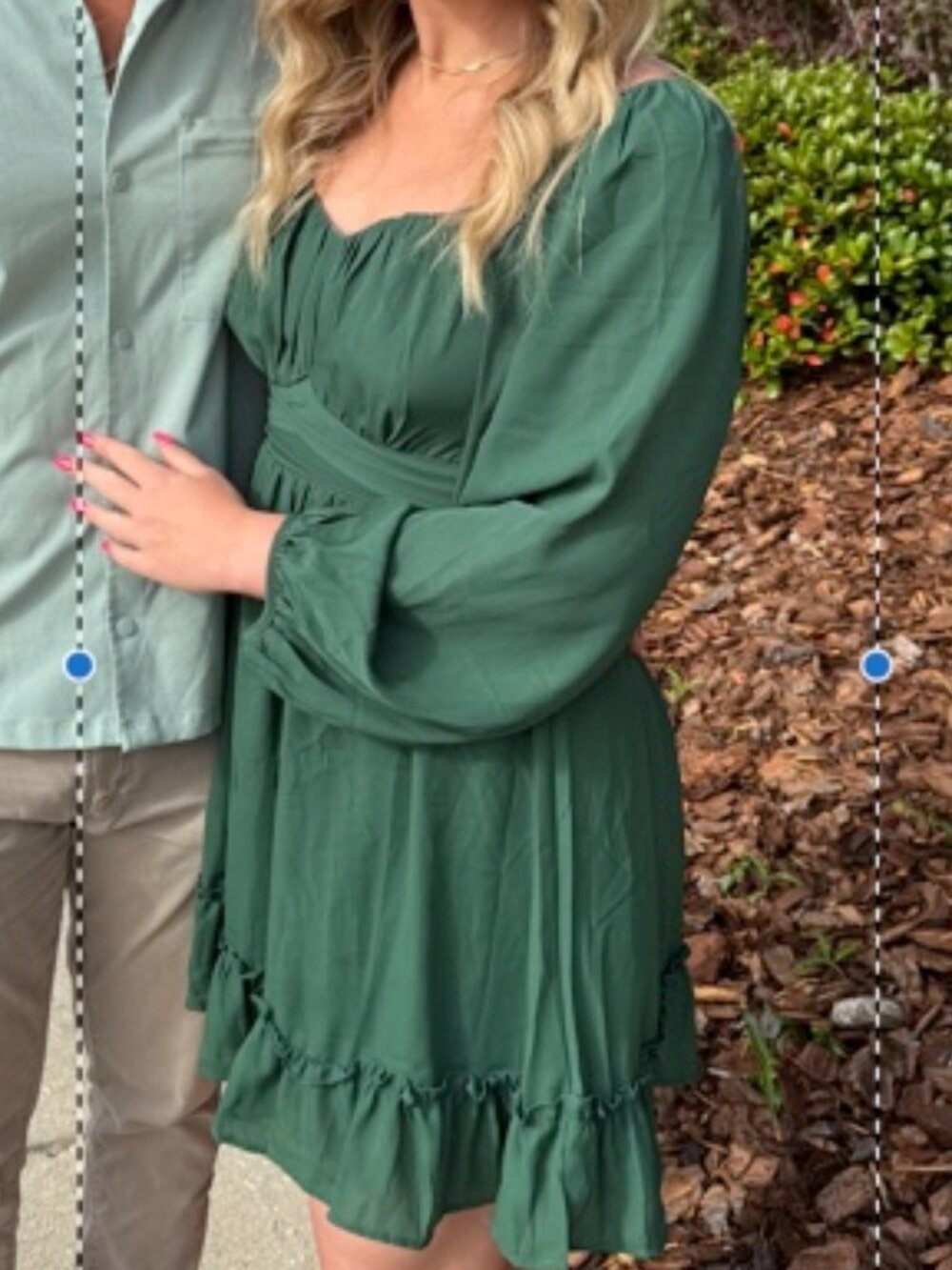 Green Ruffle Long Sleeve Elastic Waist Flattering A Line Short Dress